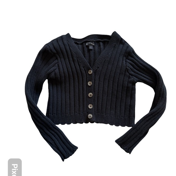 Black Ribbed Button-Up Sweater - Picture 2 of 5